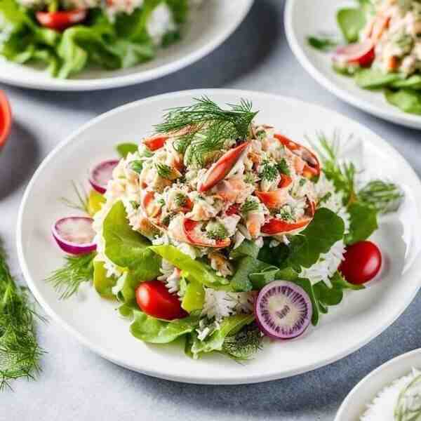 Крабовый салат с рисом и укропом
